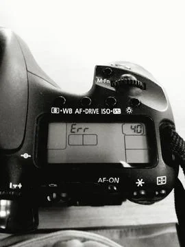 Closeup digital camera with error 40 message on display in black and white Stock Photos