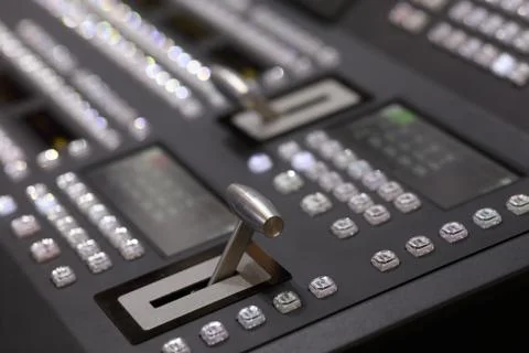 Closeup of digital video switcher control panel Stock Photos