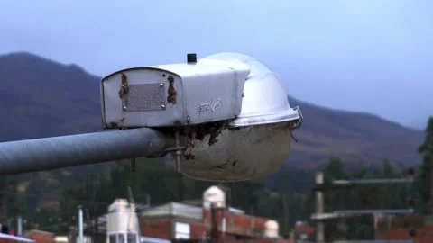 Closeup of a dirty Astro lighthouse in the Peruvian highlands of Huaraz with Stock Footage 164617383