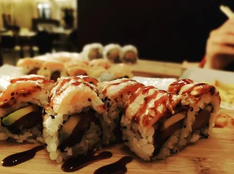 Closeup on a dish of sushi Stock Photos