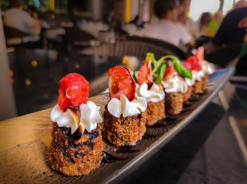 Closeup on a dish of sushi Stock Photos