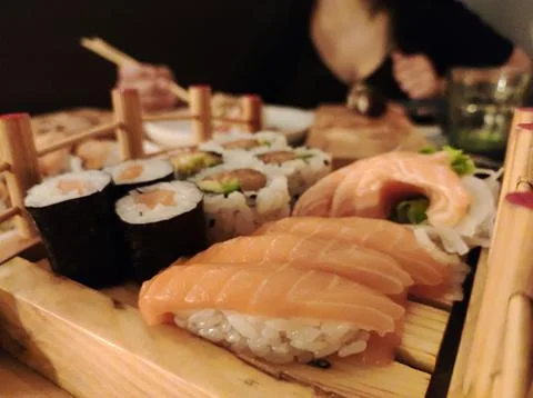 Closeup on a dish of sushi Stock Photos