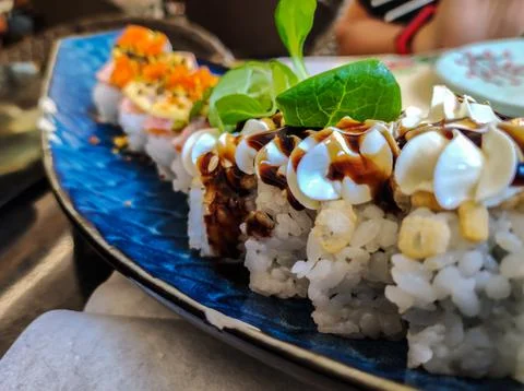 Closeup on a dish of sushi Stock Photos