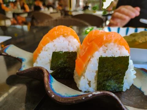 Closeup on a dish of sushi Stock Photos