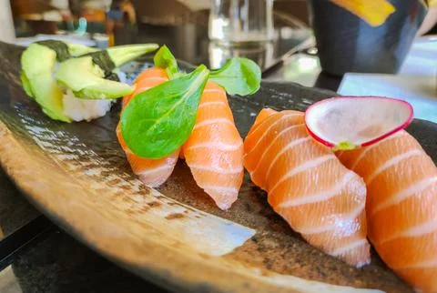 Closeup on a dish of sushi Stock Photos