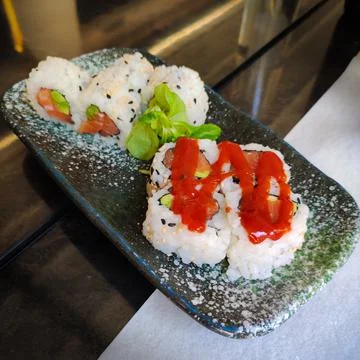 Closeup on a dish of sushi Foto stock