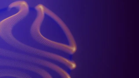 Closeup on distortion waves on abstract sphere of particles loop. Digital data Stock Footage 337879225