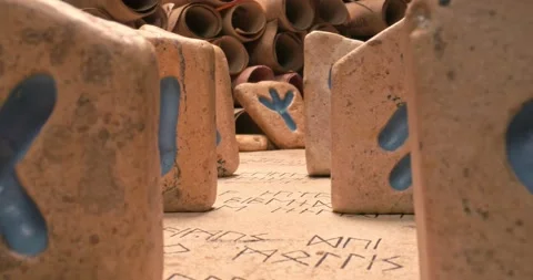 Closeup of divination by stones based on futhark alphabet. Stock Footage 210371258