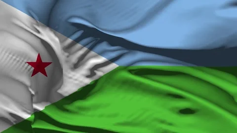 Closeup Djibouti Flag Wave Loop waving in wind Realistic Djibouti Flag backg Stock Footage 320453240