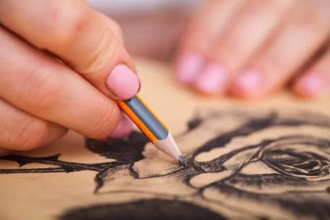 Closeup of drawing at the desk Stock Photos