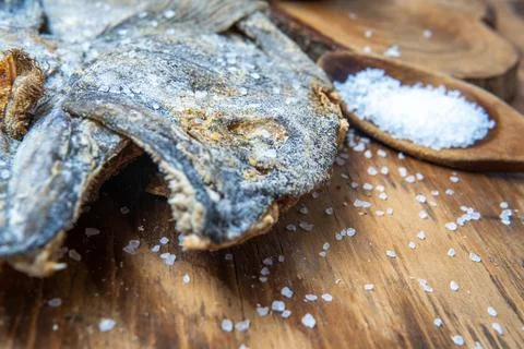 Closeup of a dried and salted cod head Stock Photos