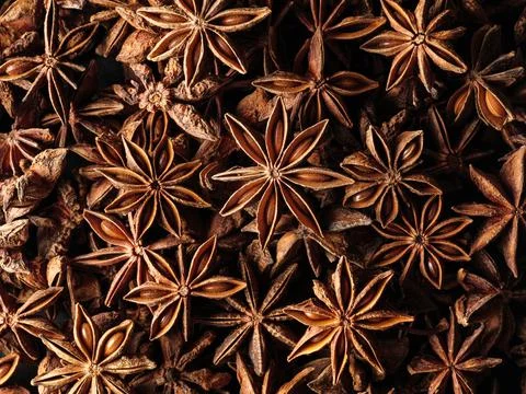 Closeup of dried aniseed on table Stock Photos
