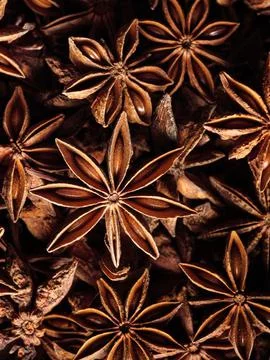 Closeup of dried aniseed on table Stock Photos