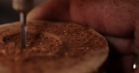 Closeup of drill and hole in the piece of wood Video stock 233595205