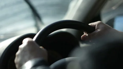 Closeup Driver Hands On Steering Wheel Stock Footage 62782940