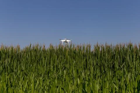 Closeup of a drone while flying in the countryside Stock Photos