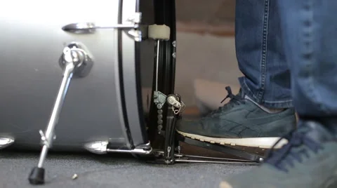 Closeup of drummer's foot moving drum bass pedal Stock Footage 62204323