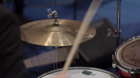 Closeup Drumstick Hitting Cymbal Motion Blur Studio Setting Focused Technique Stock Footage 323897311