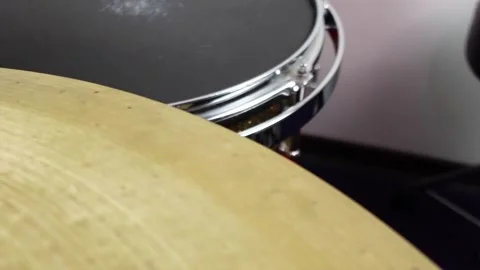 Closeup of drumsticks lying on the professional drum set. Drummer equipment. Stock Footage 147940923
