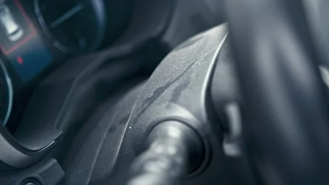Closeup of dust on the steering wheel and on the dashboard. Car Detailing Stock Footage 233302131