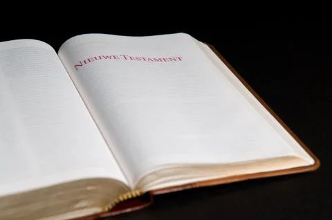 Closeup of a Dutch Bible on a black background Foto stock