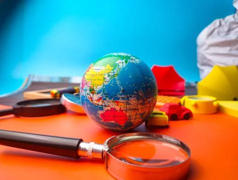 Closeup earth globe on a working table Stock Photos