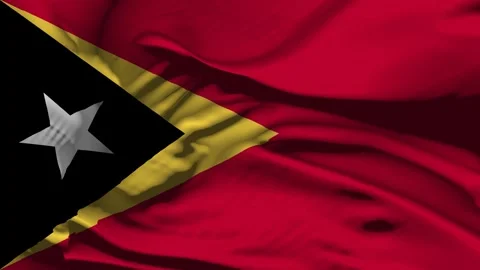 Closeup East Timor Flag Wave Loop waving in wind Realistic East Timor Flag b Stock Footage 320453247