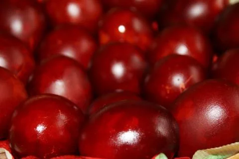 Closeup of Easter eggs dyed by onion husk and oiled Stock-Fotos