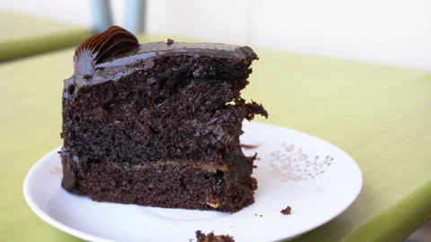 Closeup eating a chocolate cake with a spoon Stock Footage 149384936