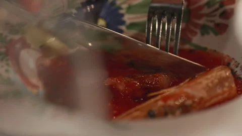 Closeup Eating A Plate Of Fish In A Restaurant Stock Footage 254482248