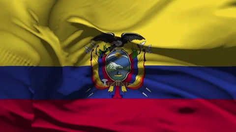 Closeup Ecuador Flag Wave Loop waving in wind Realistic Ecuador Flag backgro Stock Footage 320453316