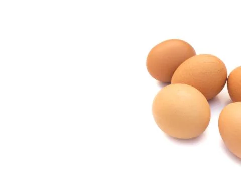 Closeup Eggs on white background, raw material for make cooking Stock Photos