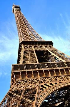 Closeup of Eiffel Tower in Paris on blue sky background Foto stock