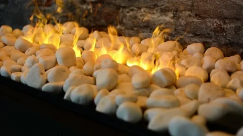 Closeup of electric artificial fireplace, modern interior Stock-Footage 150822635