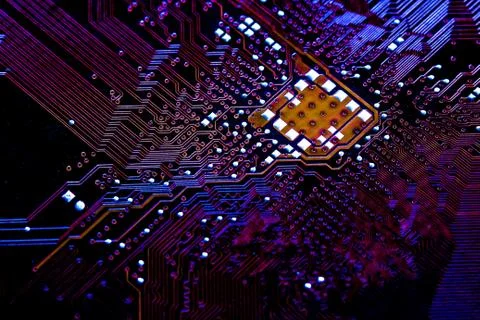 Closeup electronic circuit board background. Stock Photos