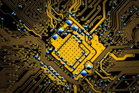 Closeup electronic circuit board background. Stock Photos