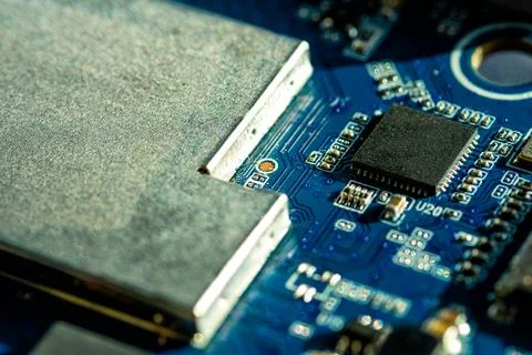 Closeup of electronic circuit board components Stock Photos