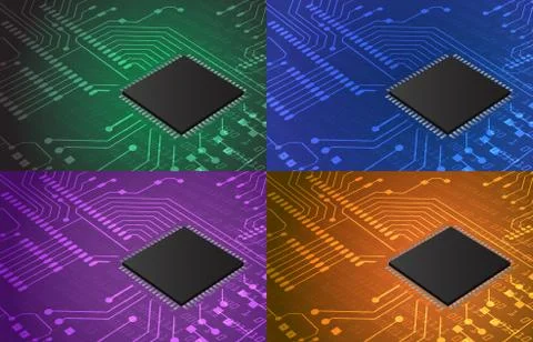 Closeup of electronic circuit board with processor background 스톡 일러스트
