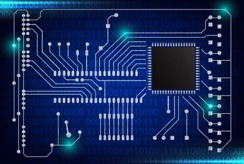Closeup of electronic circuit board with processor background 库存插图