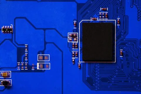 Closeup of electronic circuit board with processor Stock Photos