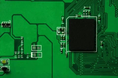 Closeup of electronic circuit board with processor Stock Photos