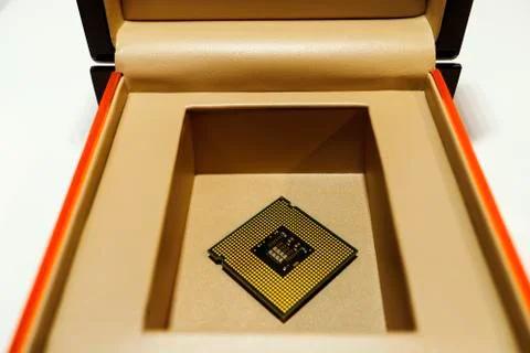 Closeup of an electronic circuit board with a processor. Stock Photos