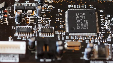 Closeup Of Electronic Circuit Boards Focus 1 Stock Footage 43882480