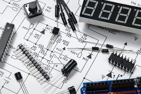 Closeup of electronic component, unit, part, radio equipment and digital micr Stock Photos