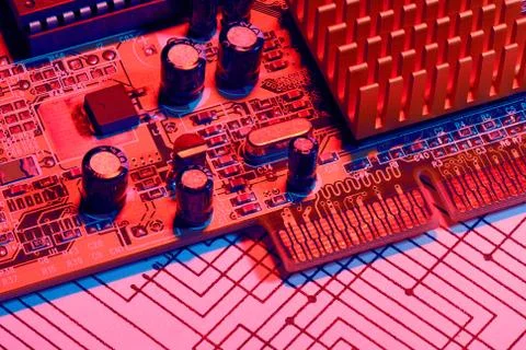 Closeup of electronic components, printed circuit board, unit, part, circuit  Stock Photos