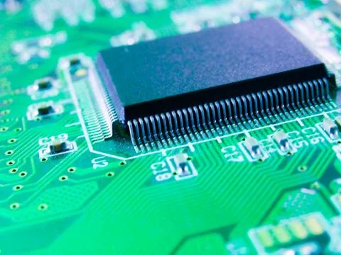 Closeup on electronic computer board. Electronic circuit board with process.. Stock Photos