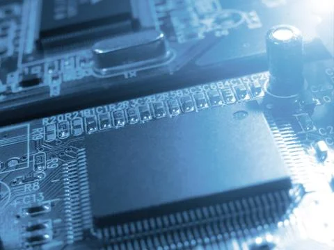 Closeup on electronic computer board. Electronic circuit board with process.. Stock Photos