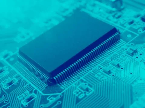Closeup on electronic computer board. Electronic circuit board with process.. Stock Photos