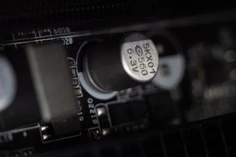 Closeup of elements on the main printed circuit board Foto stock