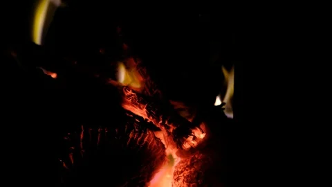 Closeup of embers burning on the camp fire Stock Footage 93677662